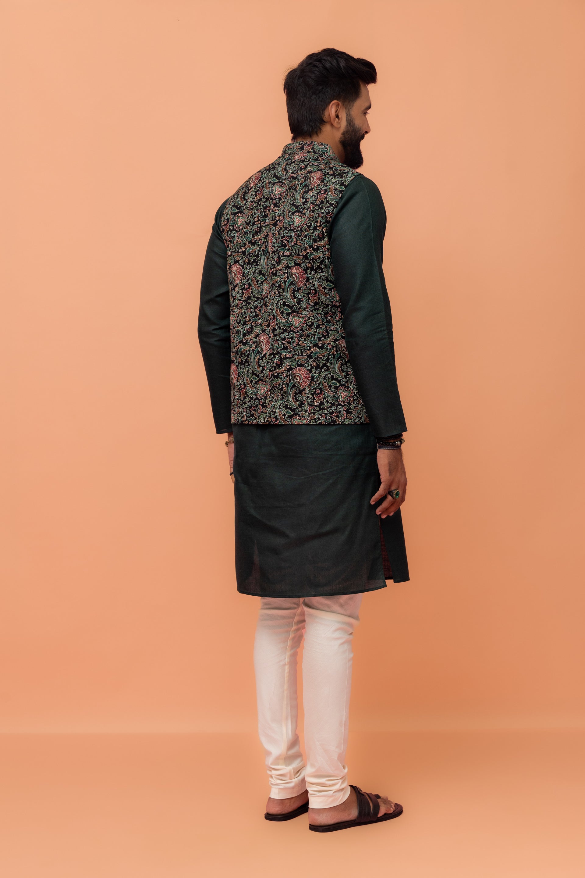 Kisah Men Multi Coloured Printed Kurta Jacket Churidar Set | Swadesiicart