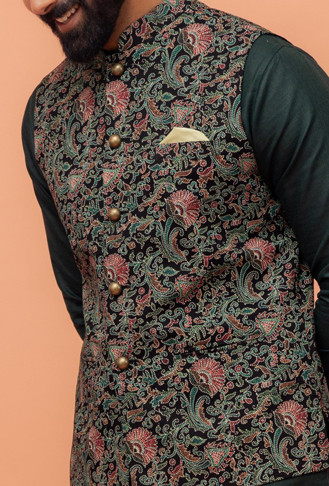 Kisah Men Multi Coloured Printed Kurta Jacket Churidar Set | Swadesiicart