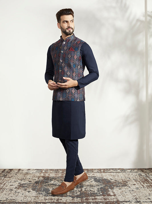 Kisah Men Multi Coloured Textured Kurta Jacket Trouser Set | Swadesiicart