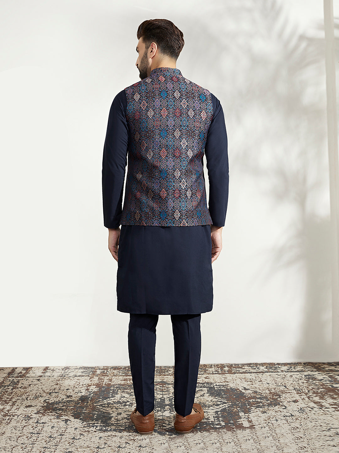 Kisah Men Multi Coloured Textured Kurta Jacket Trouser Set | Swadesiicart
