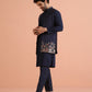 Kisah Men Navy Blue Thread Work Kurta Jacket Trouser Set | Swadesiicart
