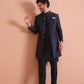 Kisah Men Navy Blue Textured Kurta Indowestern Trouser Set | Swadesiicart