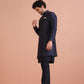 Kisah Men Navy Blue Textured Kurta Indowestern Trouser Set | Swadesiicart