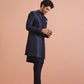 Kisah Men Navy Blue Textured Kurta Indowestern Trouser Set | Swadesiicart