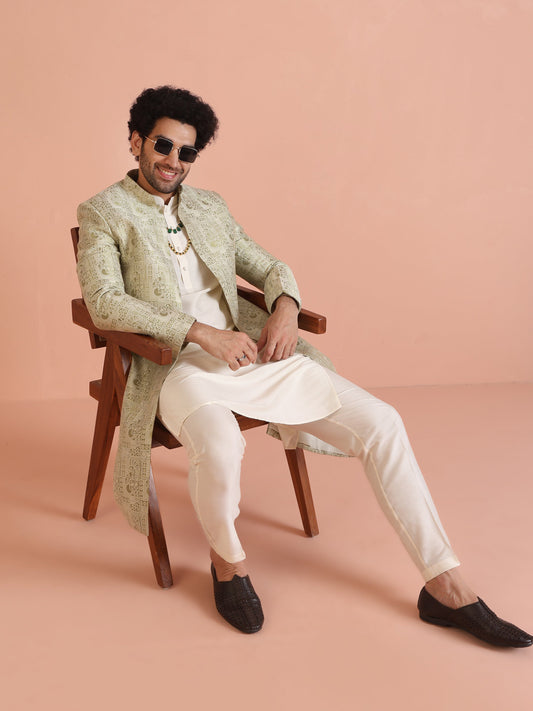 Kisah Men's Cream Indo-Western Kurta with Trouser Set | Swadesiicart