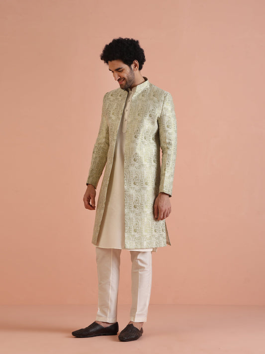 Kisah Men's Cream Indo-Western Kurta with Trouser Set | Swadesiicart