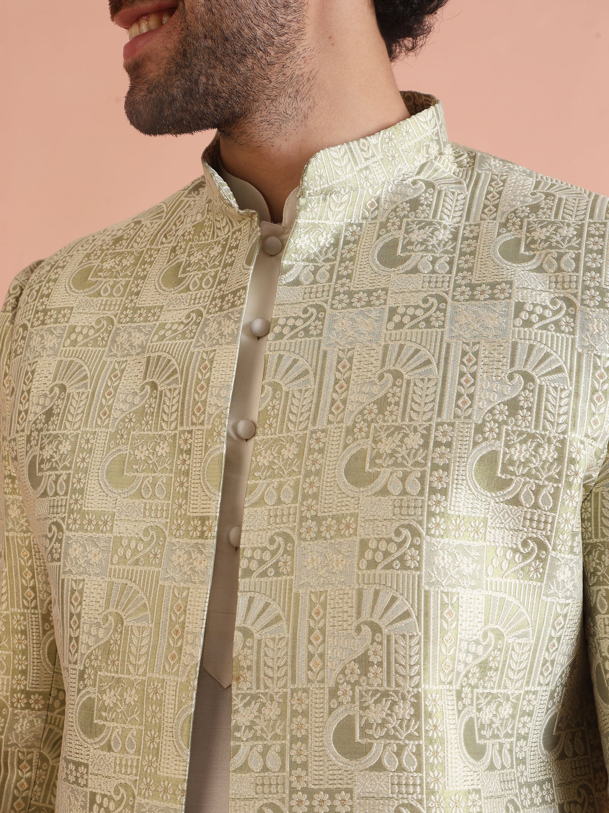 Kisah Men's Cream Indo-Western Kurta with Trouser Set | Swadesiicart