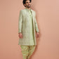 Kisah Men Green Embroidered Kurta Indowestern Dhoti Set | Swadesiicart