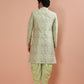 Kisah Men Green Embroidered Kurta Indowestern Dhoti Set | Swadesiicart