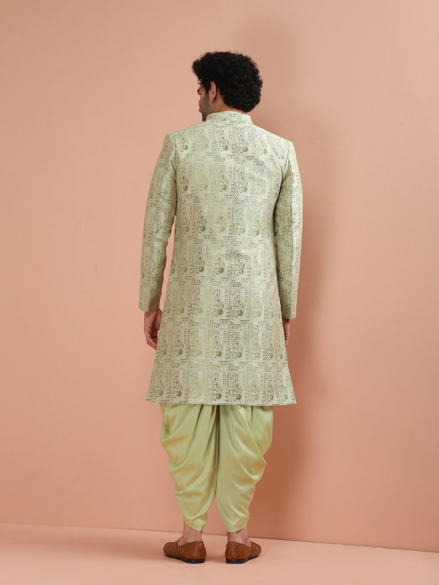 Kisah Men Green Embroidered Kurta Indowestern Dhoti Set | Swadesiicart
