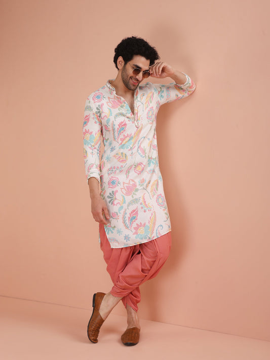 Kisah Men's Multi-Coloured Printed Kurta Dhoti Set | Swadesiicart