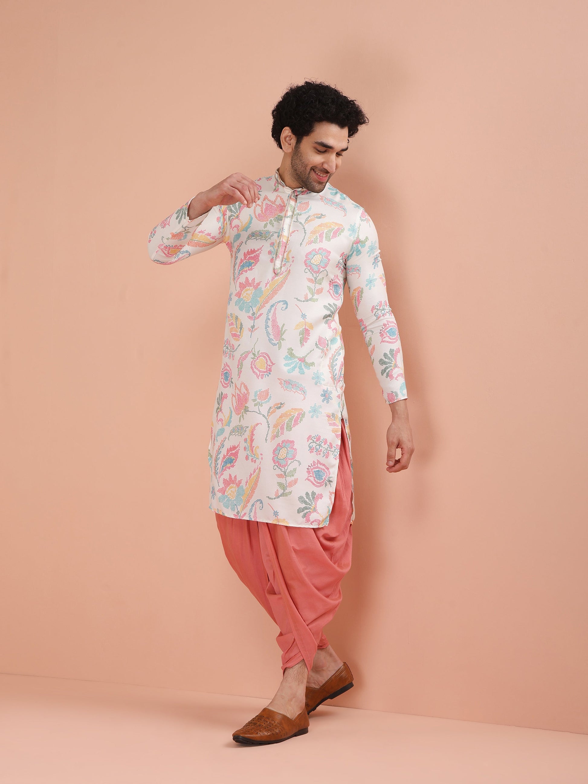 Kisah Men's Multi-Coloured Printed Kurta Dhoti Set | Swadesiicart