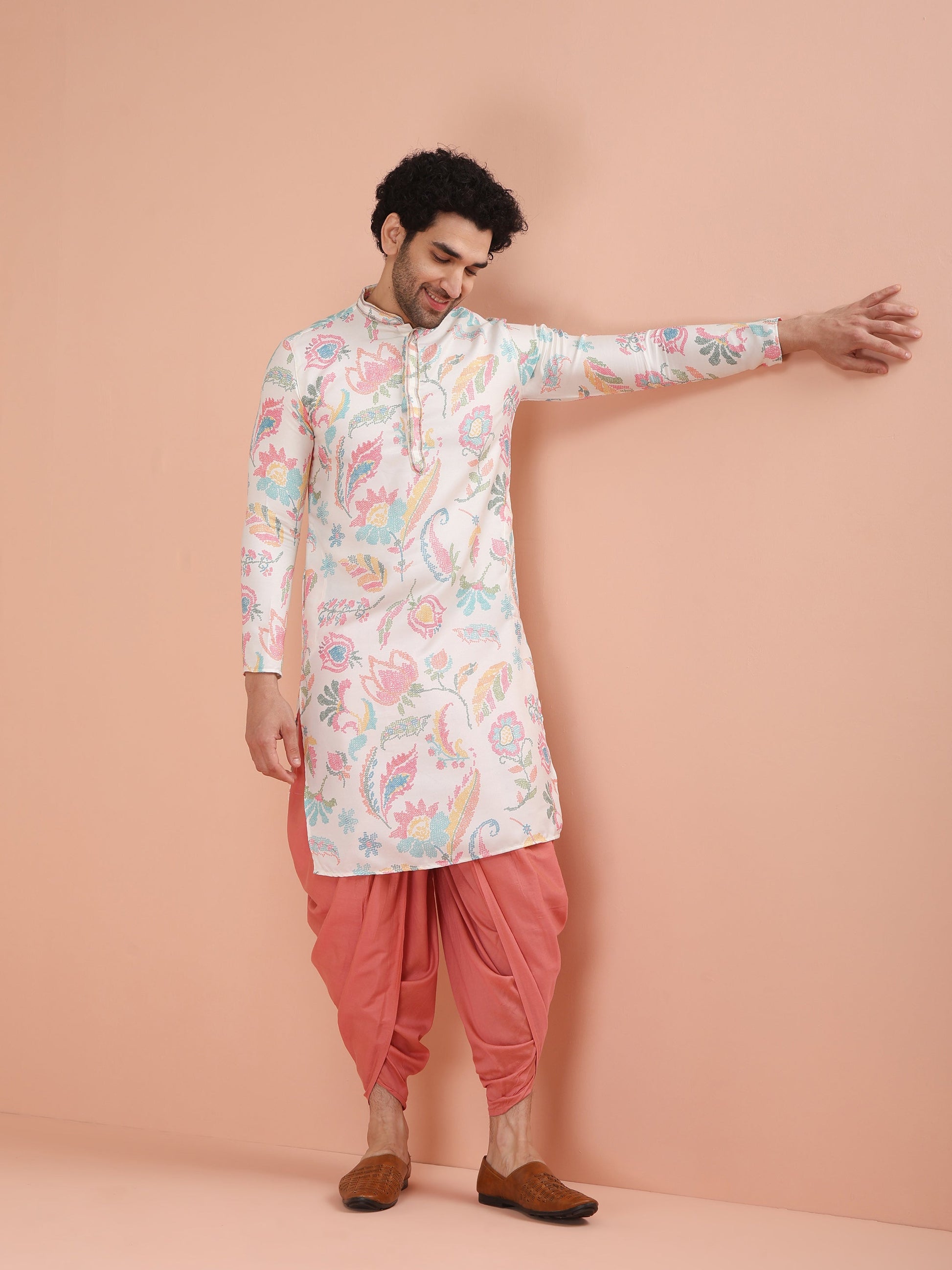 Kisah Men's Multi-Coloured Printed Kurta Dhoti Set | Swadesiicart