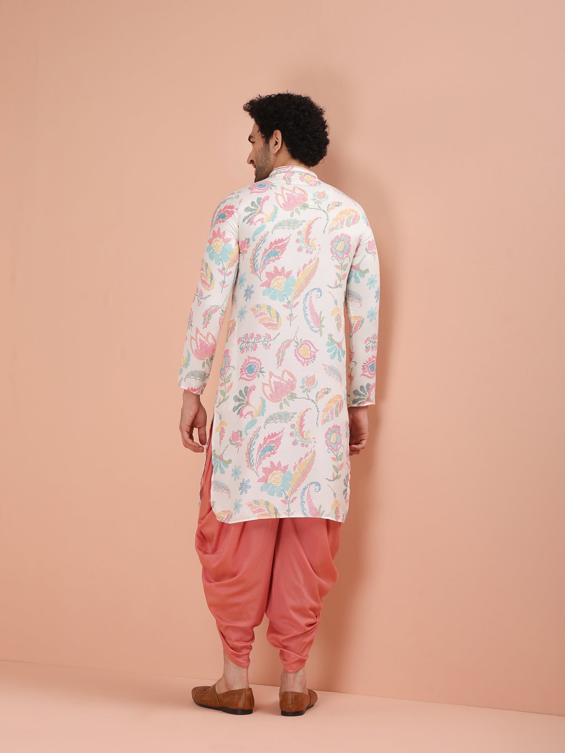 Kisah Men's Multi-Coloured Printed Kurta Dhoti Set | Swadesiicart