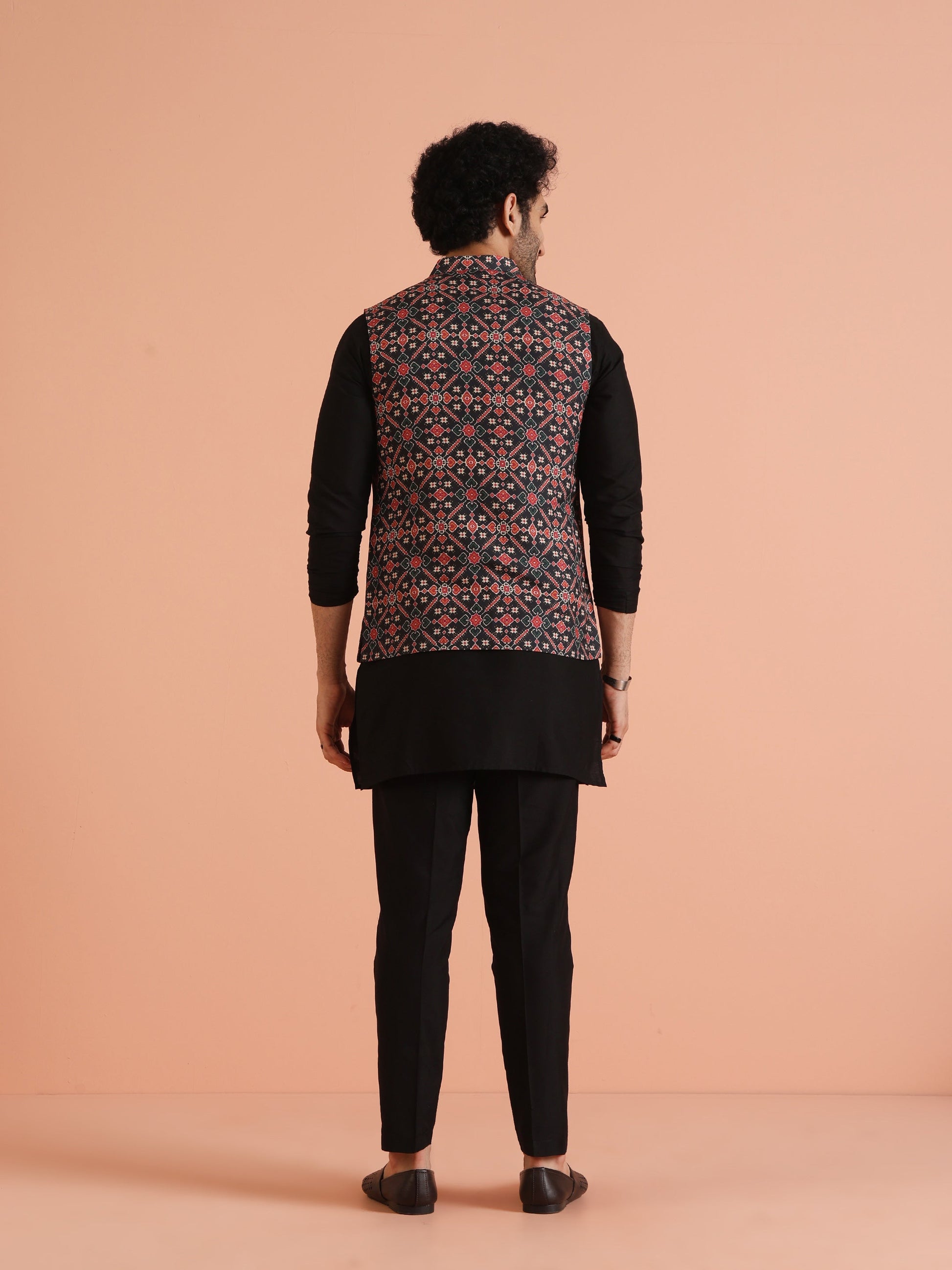 Kisah Men Multi Printed Patola Print Kurta Jacket Trouser Set | Swadesiicart