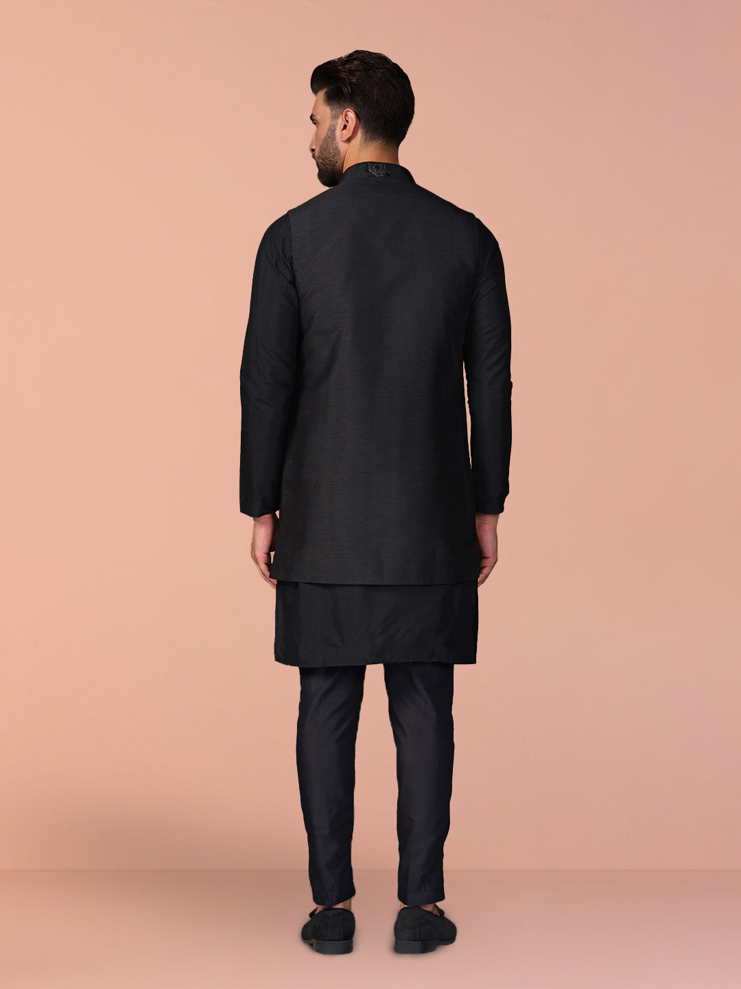 Kisah Men's Black Kurta Jacket Trouser Set | Swadesiicart
