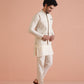Kisah Men's Beige Printed Kurta Jacket with Trouser Set Geometric Design | Swadesiicart