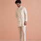 Kisah Men's Beige Printed Kurta Jacket with Trouser Set Geometric Design | Swadesiicart