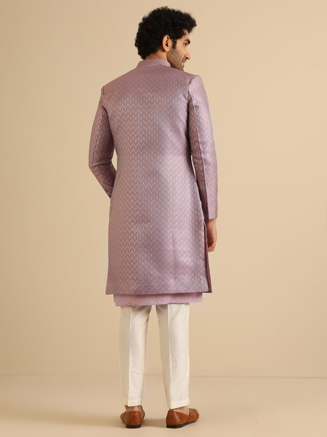Kisah Men Lilac Textured Open Kurta Indowestern Trouser Set | Swadesiicart