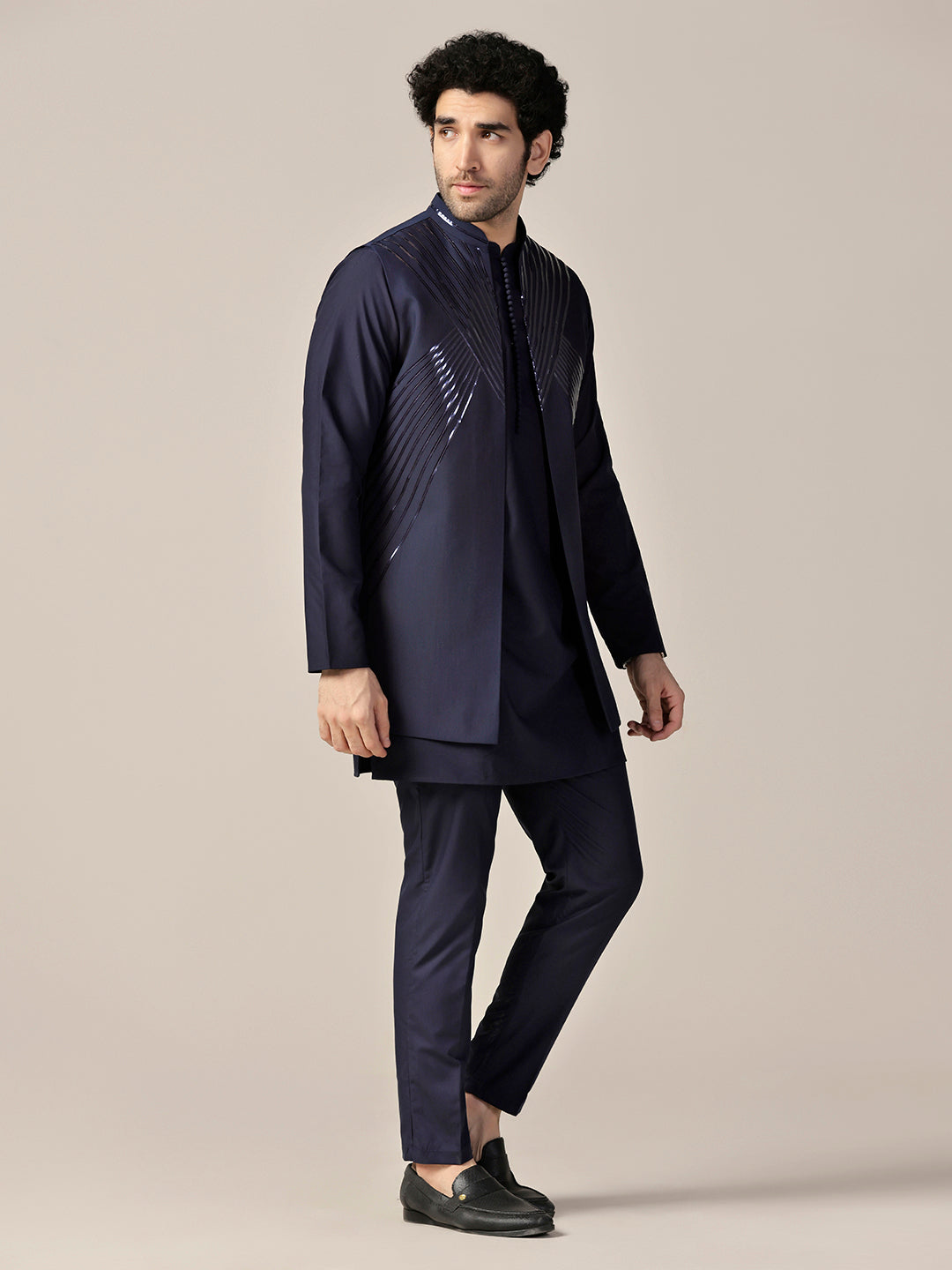Kisah Men Blue Kurta Jacket Trouser Set | Swadesiicart