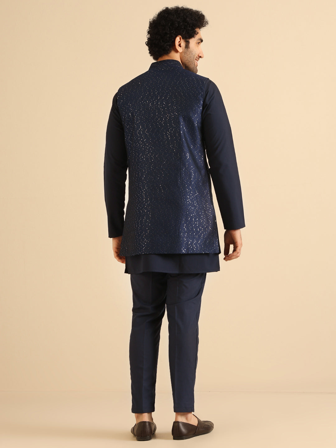 Kisah Men Navy Blue Kurta Jacket Trouser Set | Swadesiicart