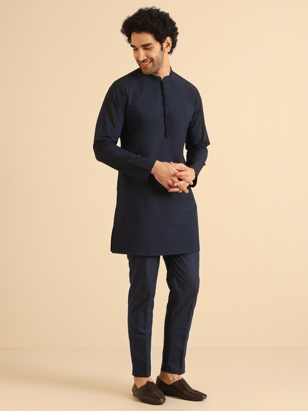 Kisah Men Navy Blue Kurta Jacket Trouser Set | Swadesiicart