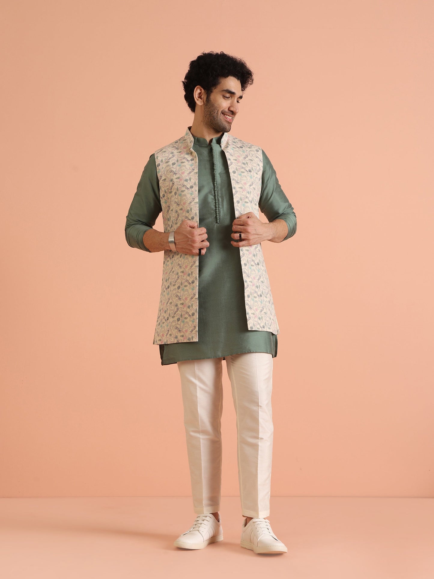 Kisah Men Multi Printed Kantha Print Kurta Jacket Trouser Set | Swadesiicart