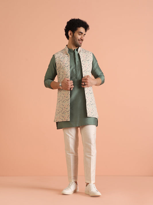Kisah Men Multi Printed Kantha Print Kurta Jacket Trouser Set | Swadesiicart