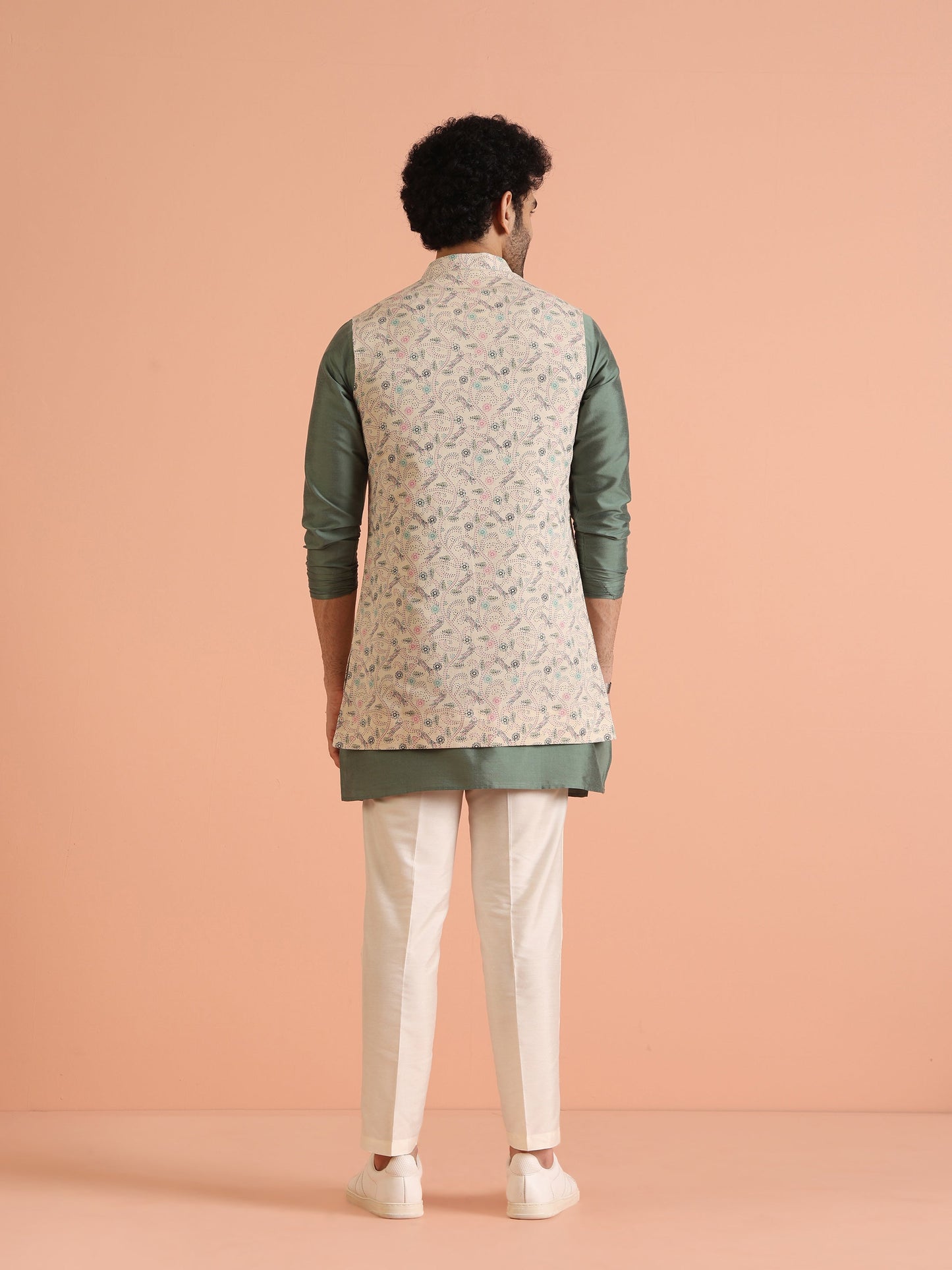Kisah Men Multi Printed Kantha Print Kurta Jacket Trouser Set | Swadesiicart