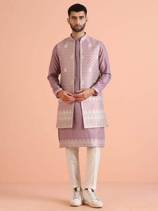 Kisah Men Mauve Kurta Jacket Trouser Set | Swadesiicart