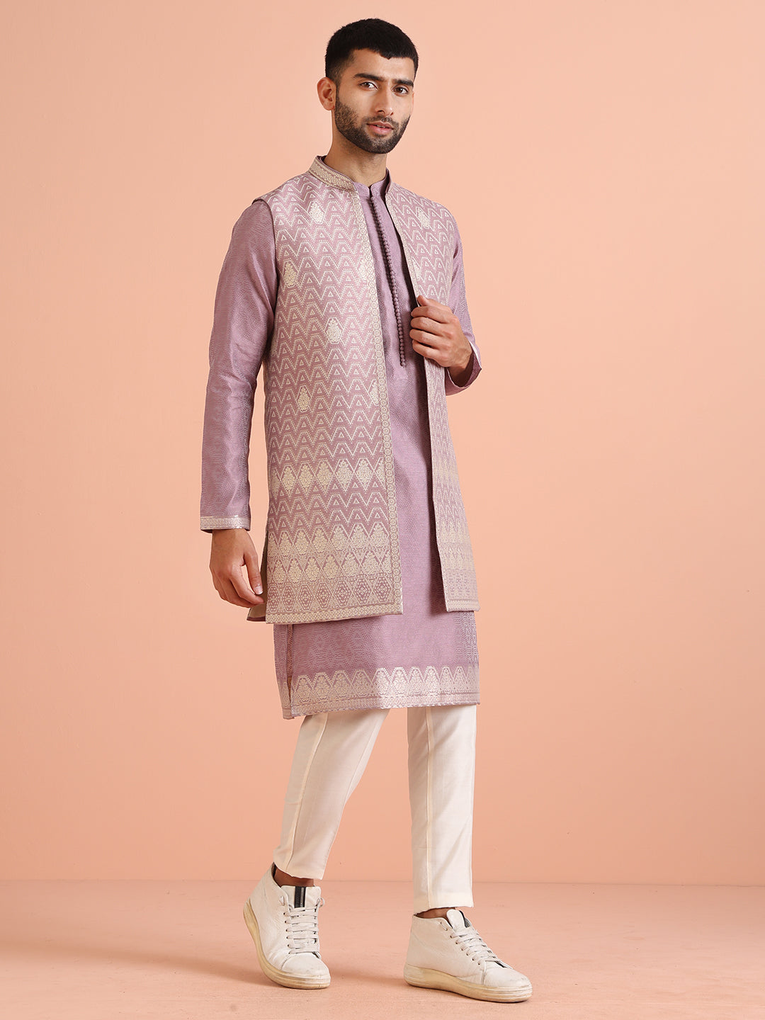 Kisah Men Mauve Kurta Jacket Trouser Set | Swadesiicart