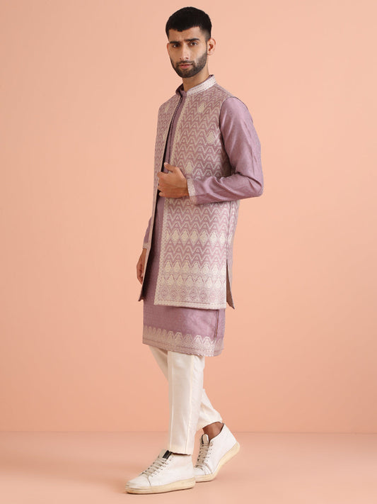 Kisah Men Mauve Kurta Jacket Trouser Set | Swadesiicart