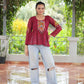 Prazu Fashion Maroon Georgette Schiffli Work Kutchi Gamthi Patch Work Navaratri Top - Swadesiicart