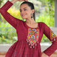 Prazu Fashion Maroon Georgette Schiffli Work Kutchi Gamthi Patch Work Navaratri Top - Swadesiicart