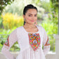 Prazu Fashion Off White Georgette Schiffli Work Kutchi Gamthi Patch Work Navaratri Top - Swadesiicart