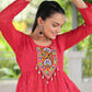 Prazu Fashion Pink Georgette Schiffli Work Kutchi Gamthi Patch Work Navaratri Top - Swadesiicart