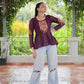 Prazu Fashion Wine Georgette Schiffli Work Kutchi Gamthi Patch Work Navaratri Top - Swadesiicart