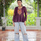 Prazu Fashion Wine Georgette Schiffli Work Kutchi Gamthi Patch Work Navaratri Top - Swadesiicart