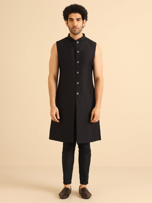 Kisah Stylish Men's Black Indo-Western Jacket with Trouser Set | Swadesiicart