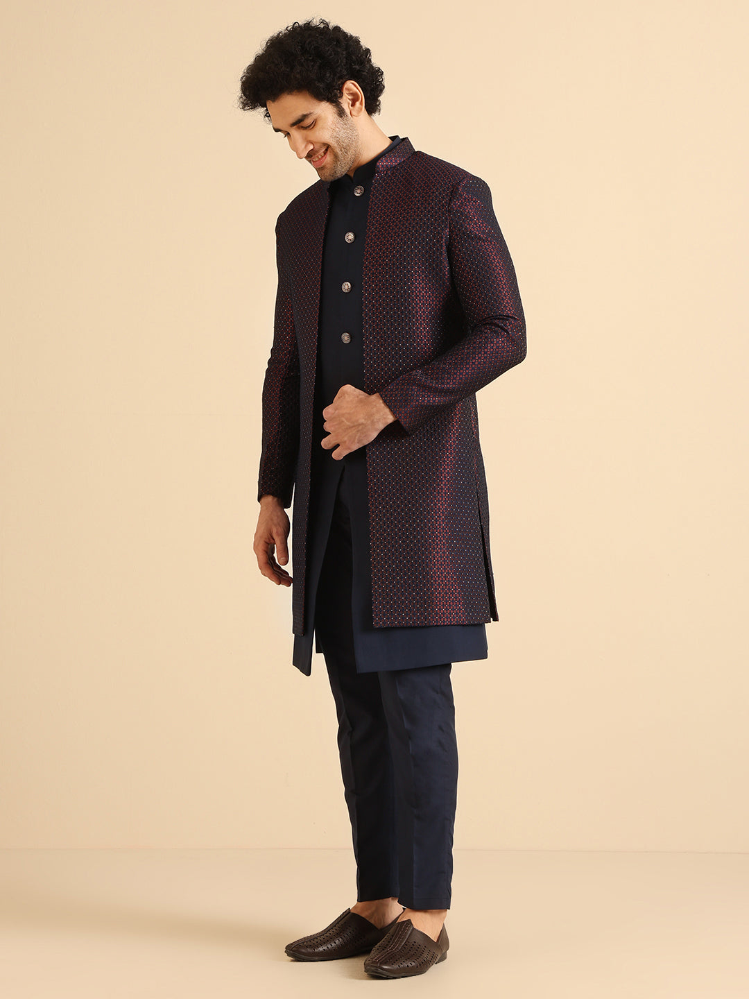 Kisah Men Wine Jacket Indowestern Trouser Set | Swadesiicart