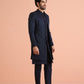 Kisah Men's Navy Blue Ethnic Motifs Long Jacket with Indo-Western Trouser Set | Swadesiicart