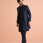 Kisah Men's Navy Blue Ethnic Motifs Long Jacket with Indo-Western Trouser Set | Swadesiicart