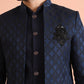 Kisah Men's Navy Blue Ethnic Motifs Long Jacket with Indo-Western Trouser Set | Swadesiicart