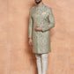 Kisah Men Olive Green Embroidered Indowestern Churidar Set | Swadesiicart