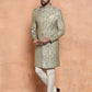 Kisah Men Olive Green Embroidered Indowestern Churidar Set | Swadesiicart