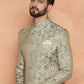 Kisah Men Olive Green Embroidered Indowestern Churidar Set | Swadesiicart