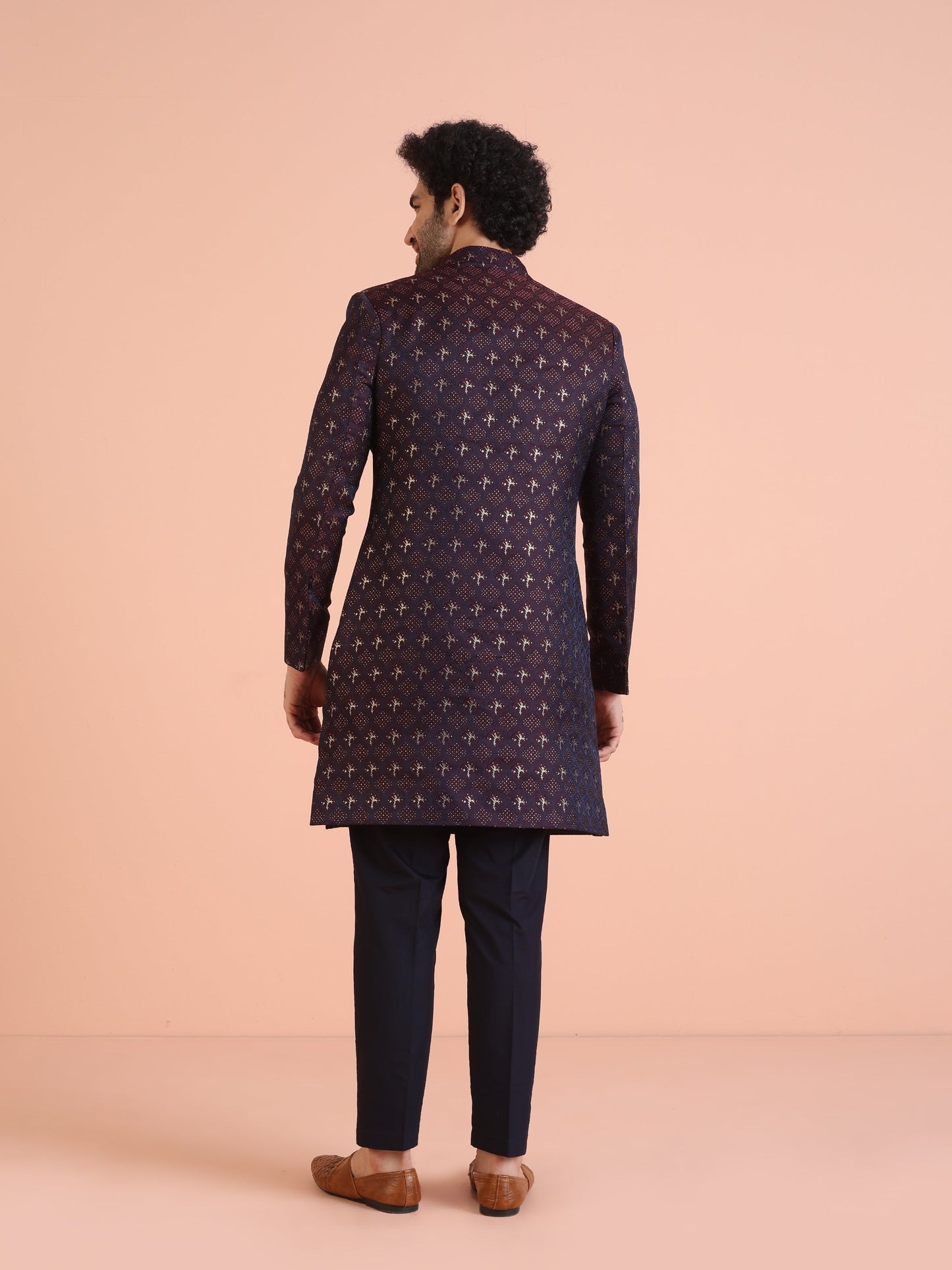 Kisah Men Purple & Wine Textured Indowestern Trouser Set | Swadesiicart