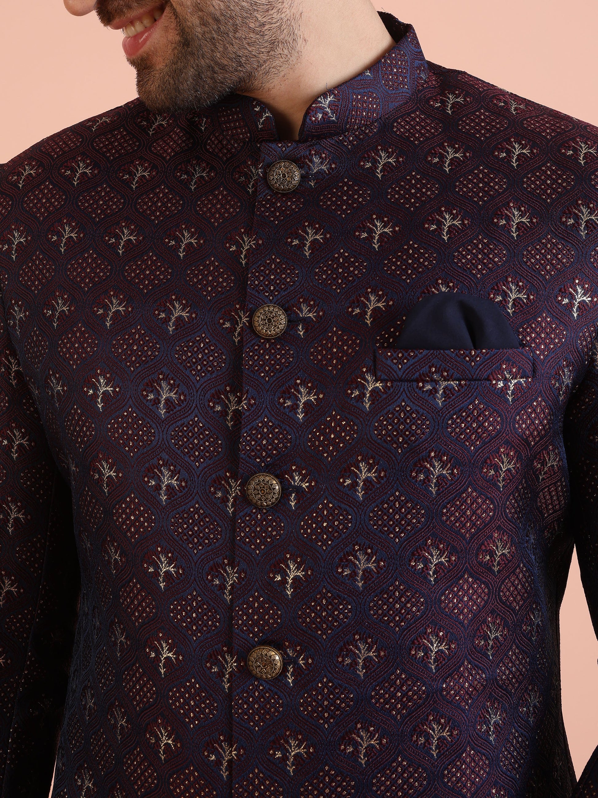 Kisah Men Purple & Wine Textured Indowestern Trouser Set | Swadesiicart