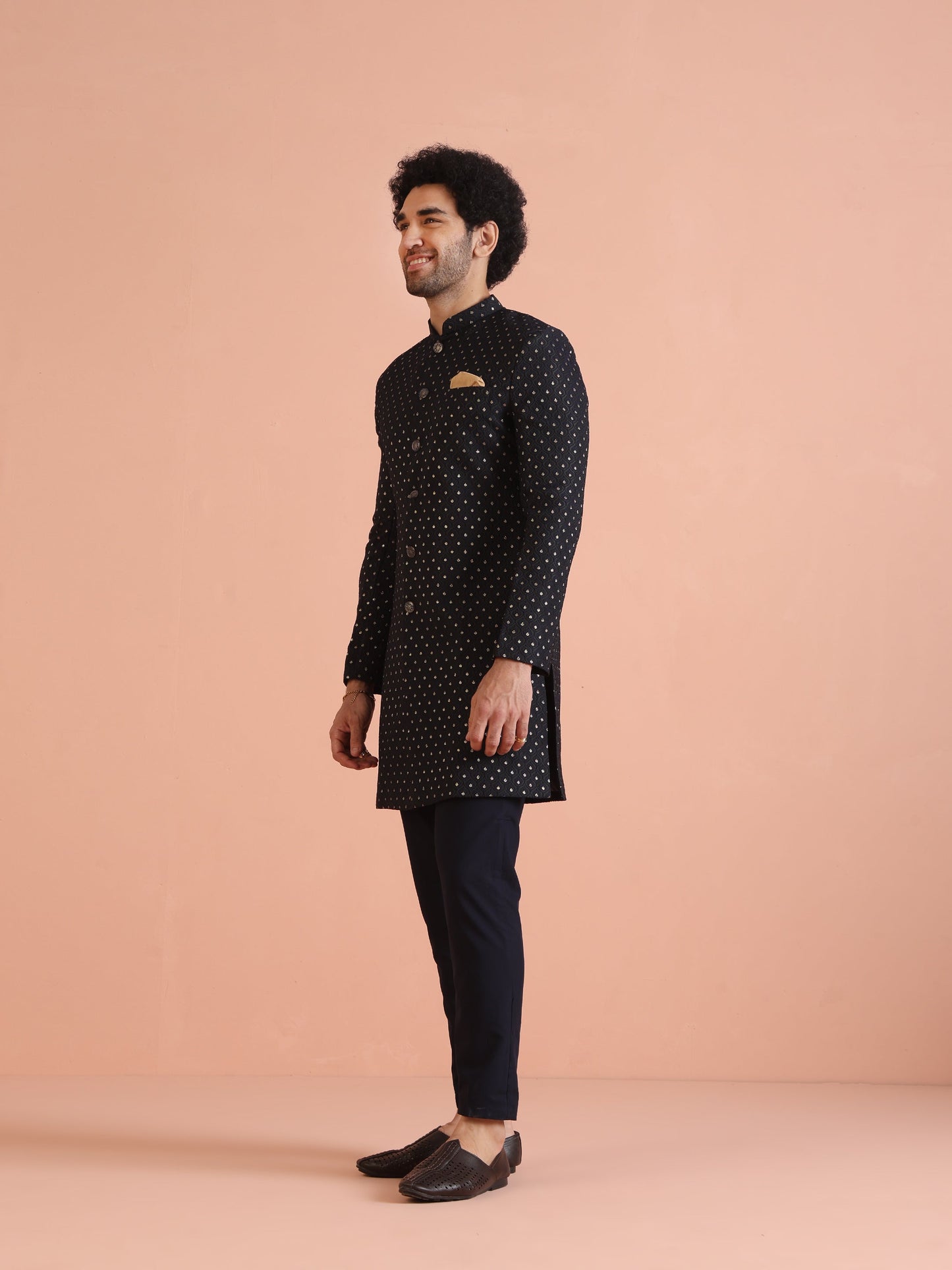 Kisah Men Navy Blue Embellished Indowestern Trouser Set | Swadesiicart
