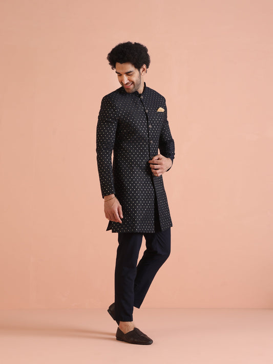 Kisah Men Navy Blue Embellished Indowestern Trouser Set | Swadesiicart